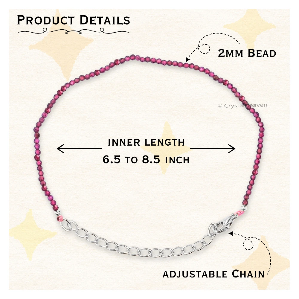 Pink Garnet Bracelets - 2mm Faceted Beads (Silver)