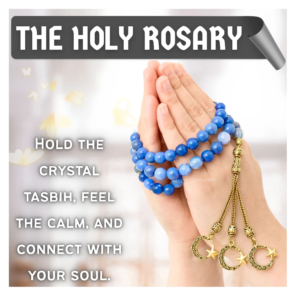 Blue Aventurine Crystal Tasbih (Gold)
