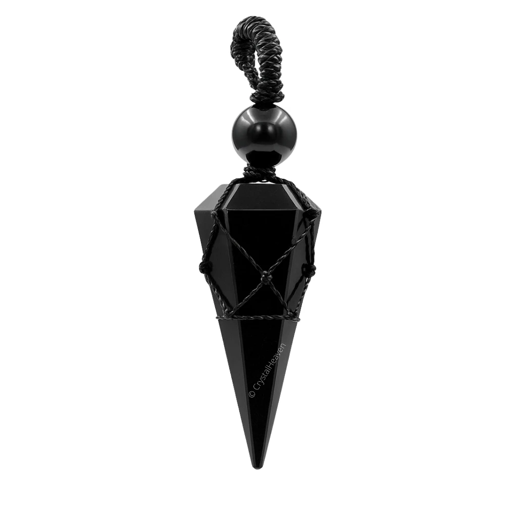 Black Obsidian Pendulum Pendant Necklace (Macrame)