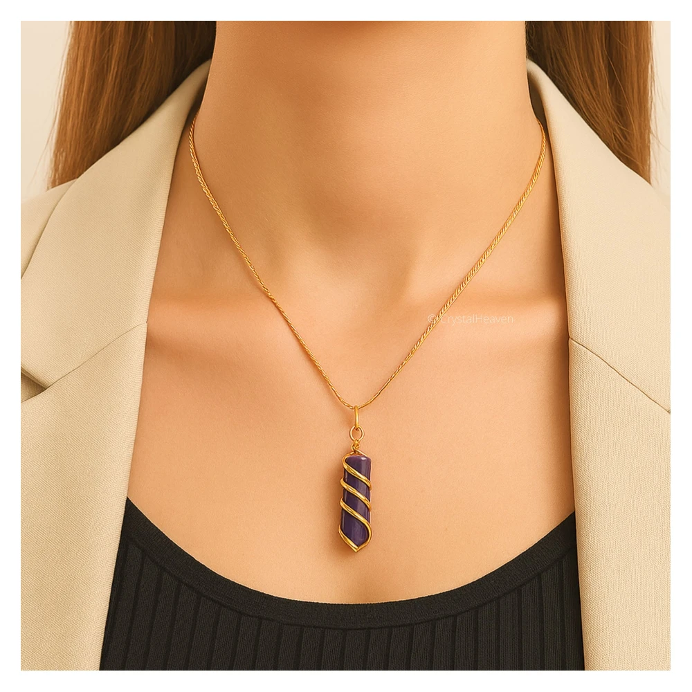 Amethyst Necklace - Spiral Pencil Point (Gold)
