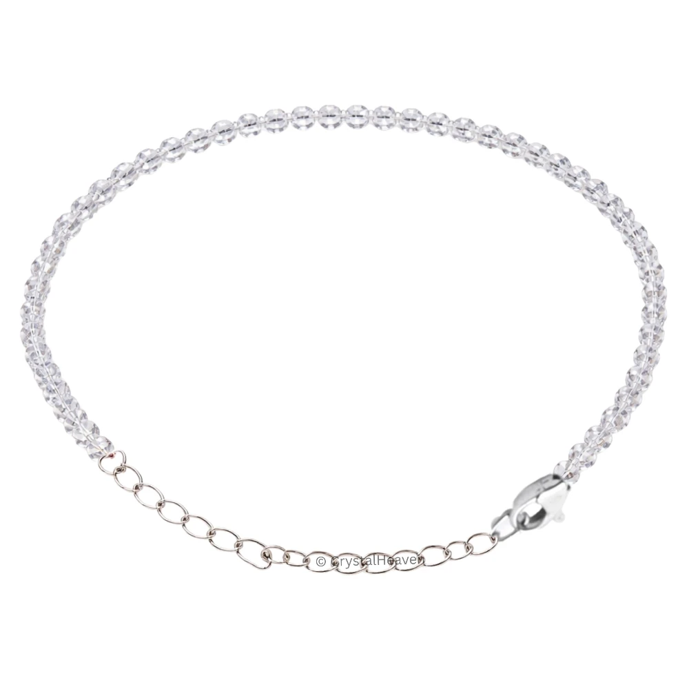 Clear Quartz Bracelets - 2mm Faceted Beads (Silver)