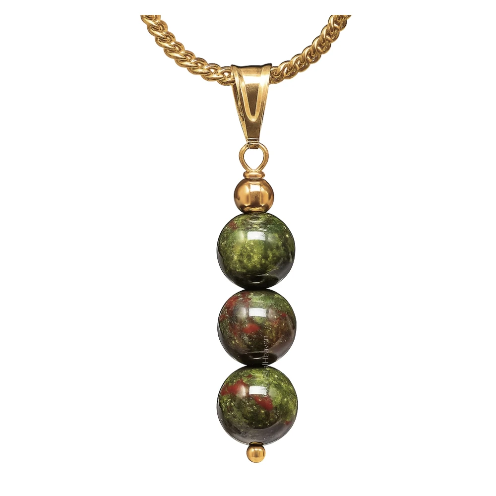 Dragon Bloodstone Crystal Bead Necklace (Gold)