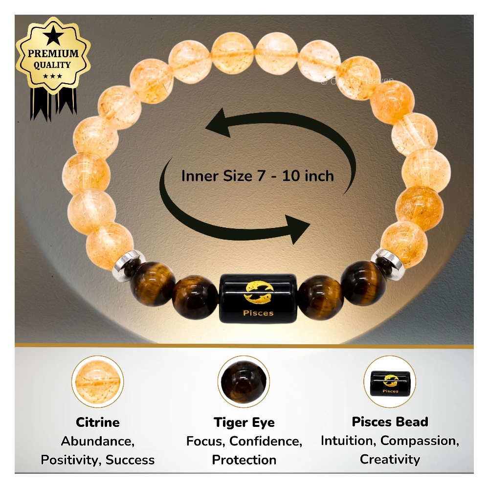 Pisces Bracelet (मीन राशि) - Citrine & Tiger Eye (With Selenite Plate)