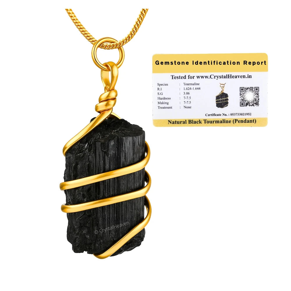 Black Tourmaline Necklace - Raw Crystal (Gold)