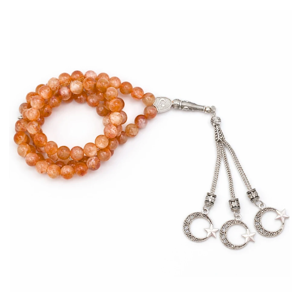 Sunstone Crystal Tasbih (Silver)