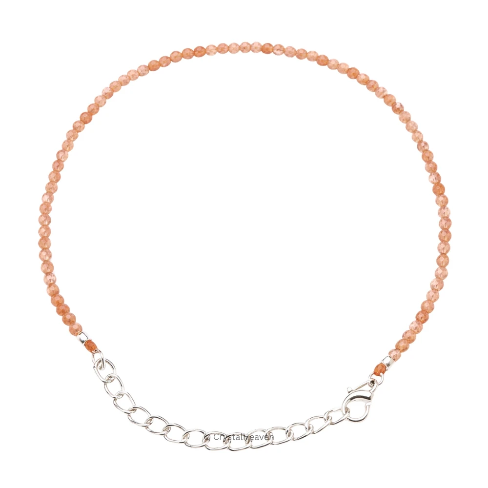 Peach Moonstone Bracelets - 2mm Faceted Beads (Silver)