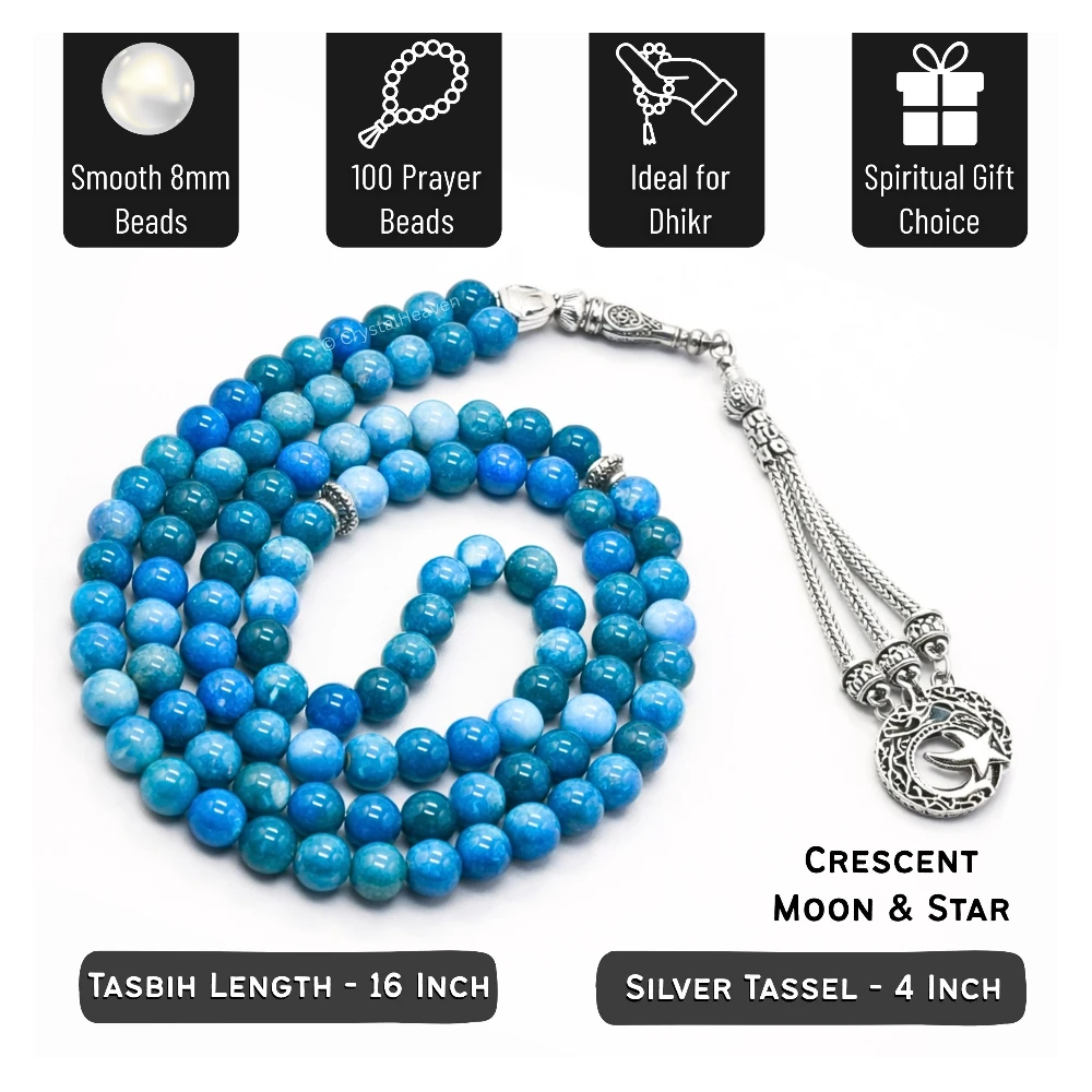 Apatite Crystal Tasbih (Silver)