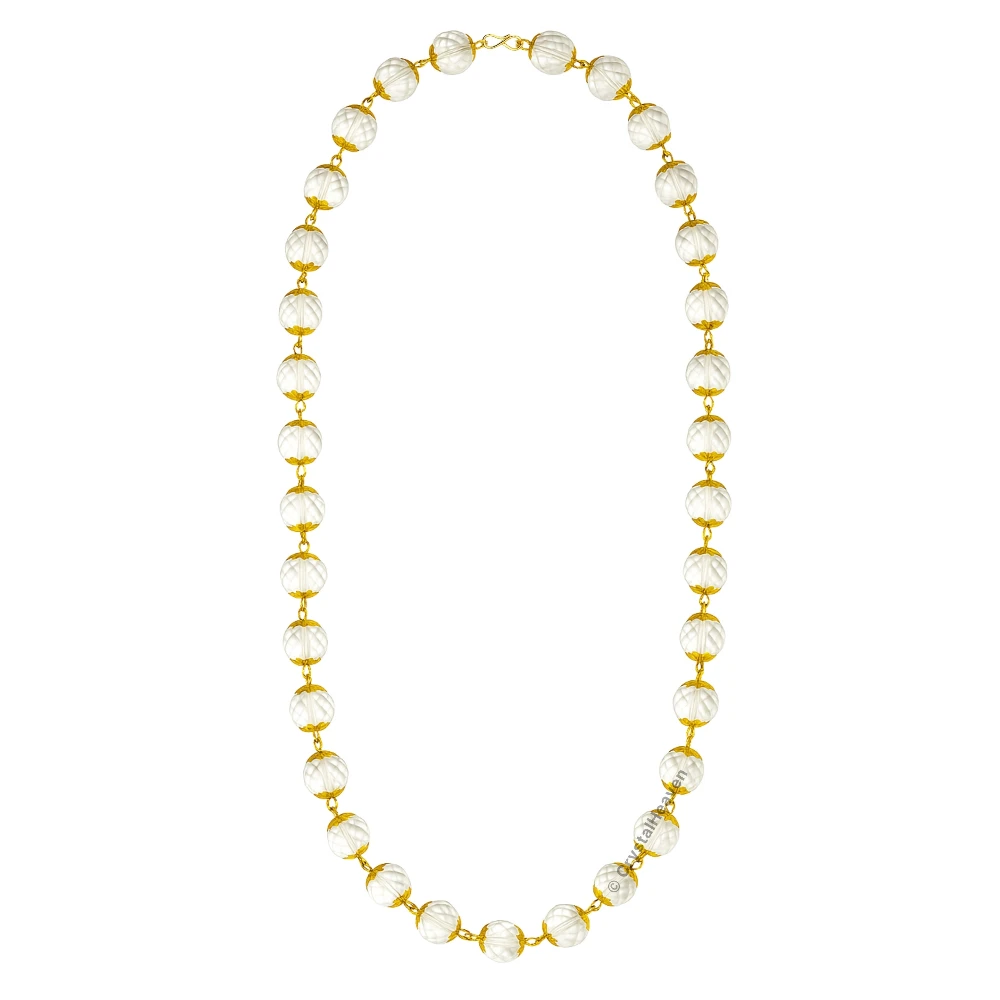 Faceted Crystal Quartz Sphatik Mala Necklace (Gold Chain)