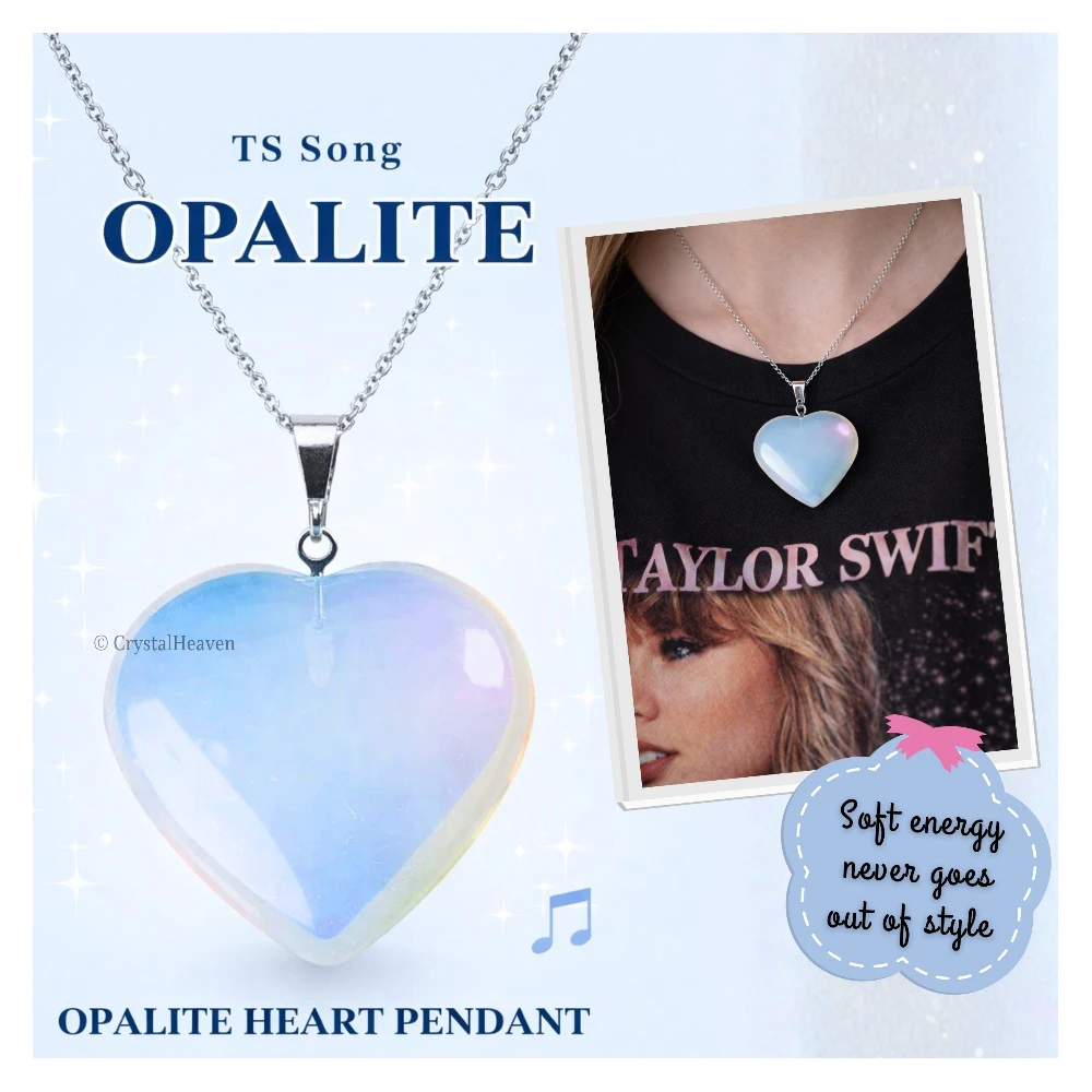 Opalite Heart Crystal Necklace (Puffy Heart)