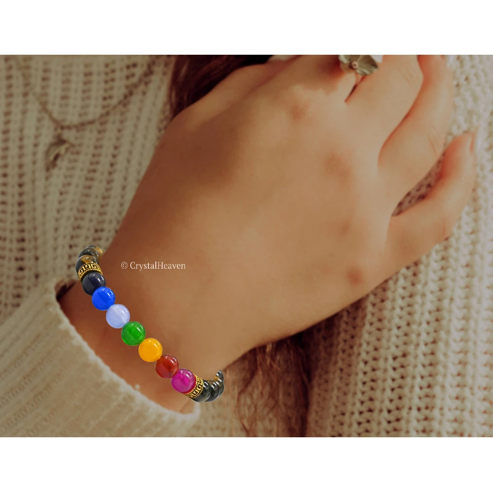Tiger eye Chakra with Hamsa Bracelet (Elastic)