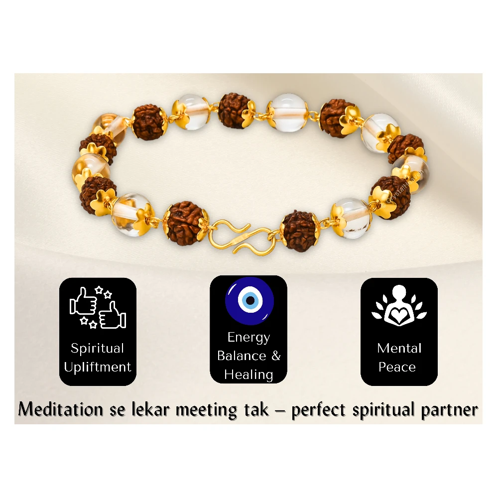 Sphatik Crystal and Rudraksha Bracelet (Gold Chain)