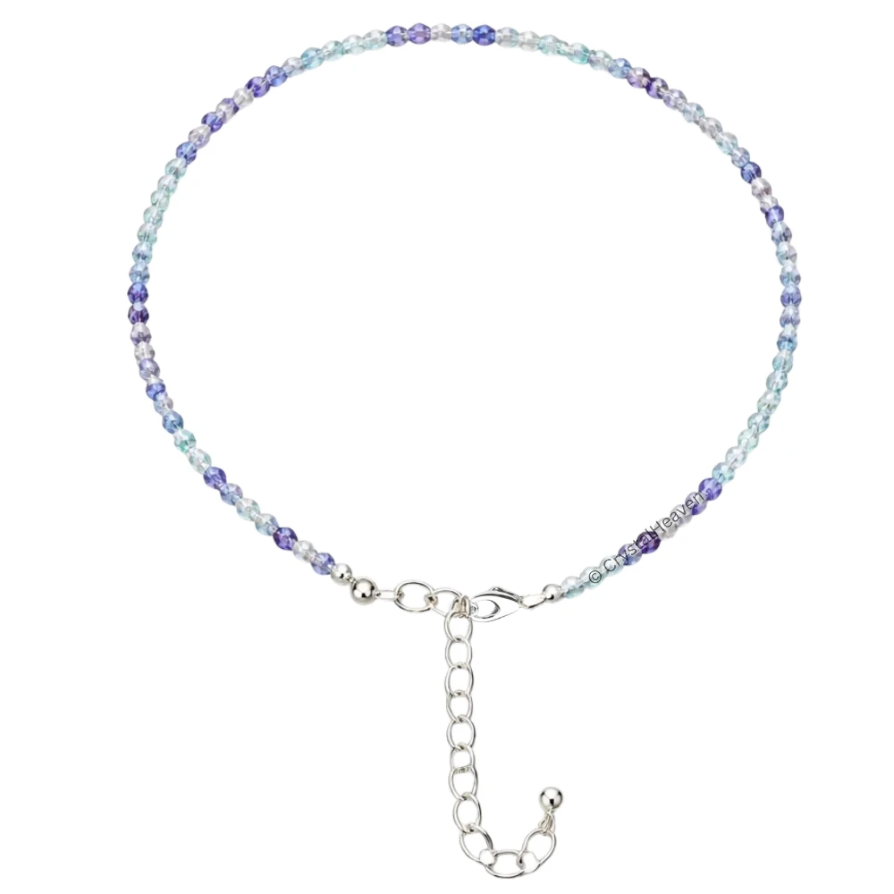 Blue Fluorite Anklet - 2mm Faceted Beads (Silver)