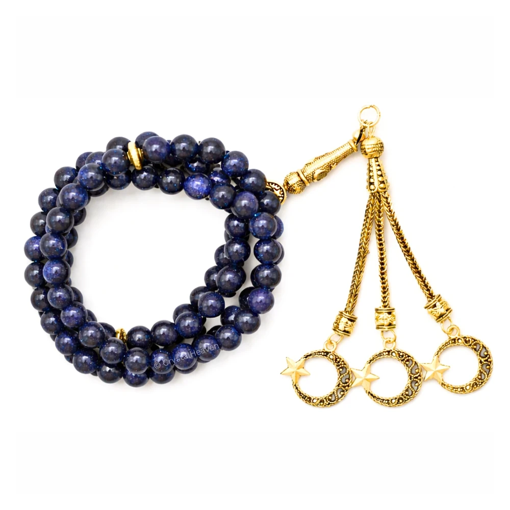 Blue Goldstone Crystal Tasbih (Gold)