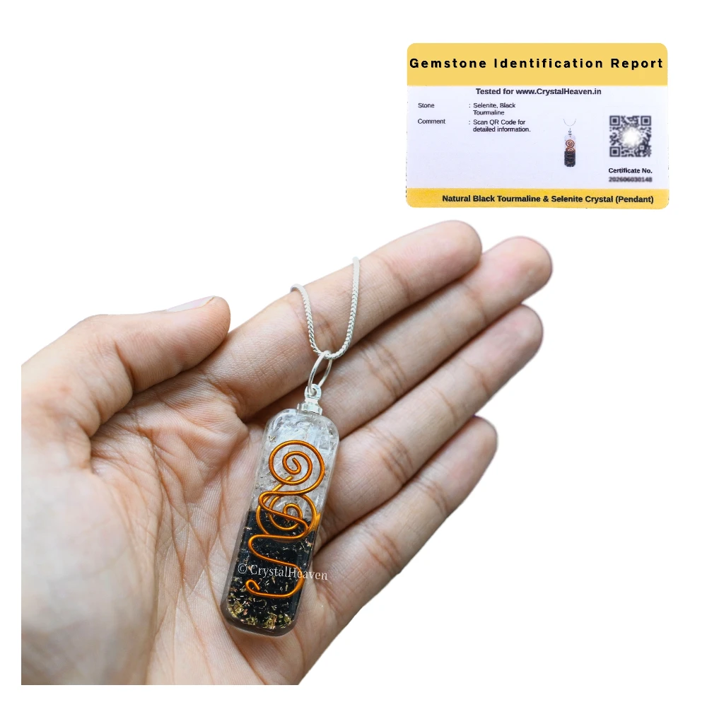 Black Tourmaline Selenite Crystal Orgone Pendant - Rectangle