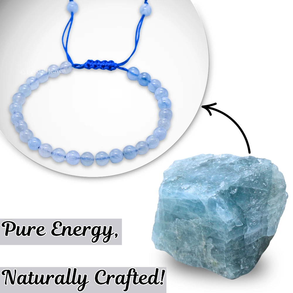 Aquamarine Healing Crystal Bracelets - 6mm Beads (Adjustable)
