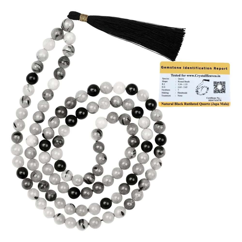Black Rutilated Quartz Japa Mala (Without Knot)