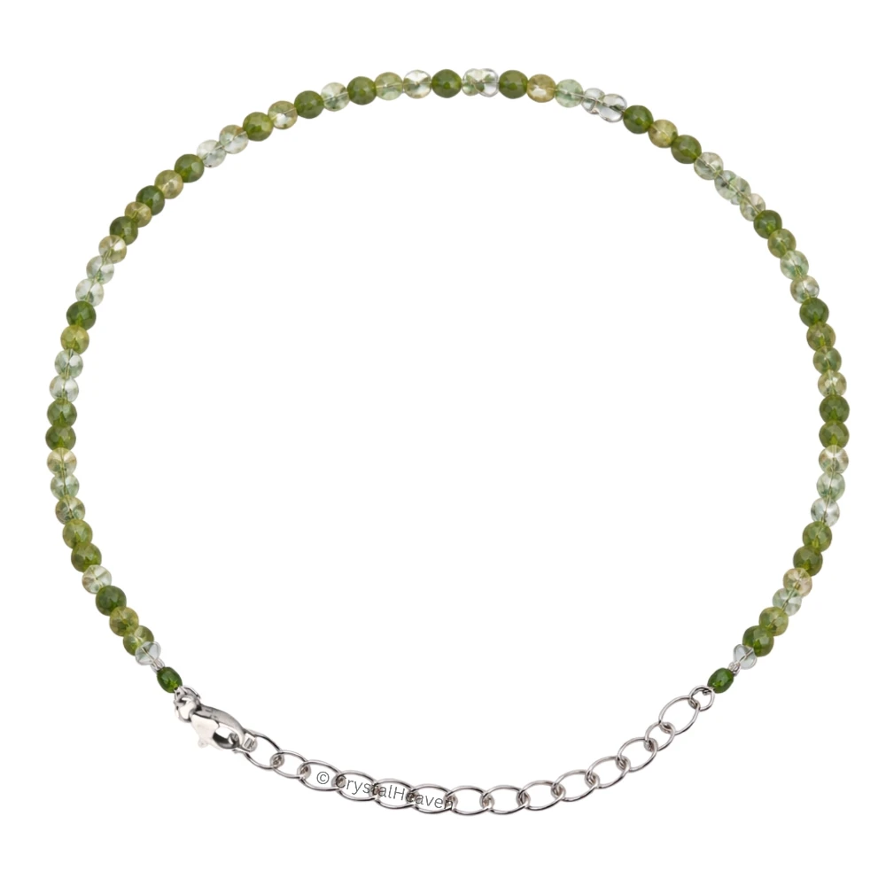 Green Rutilated Quartz Bracelets - 2mm Faceted Beads (Silver)