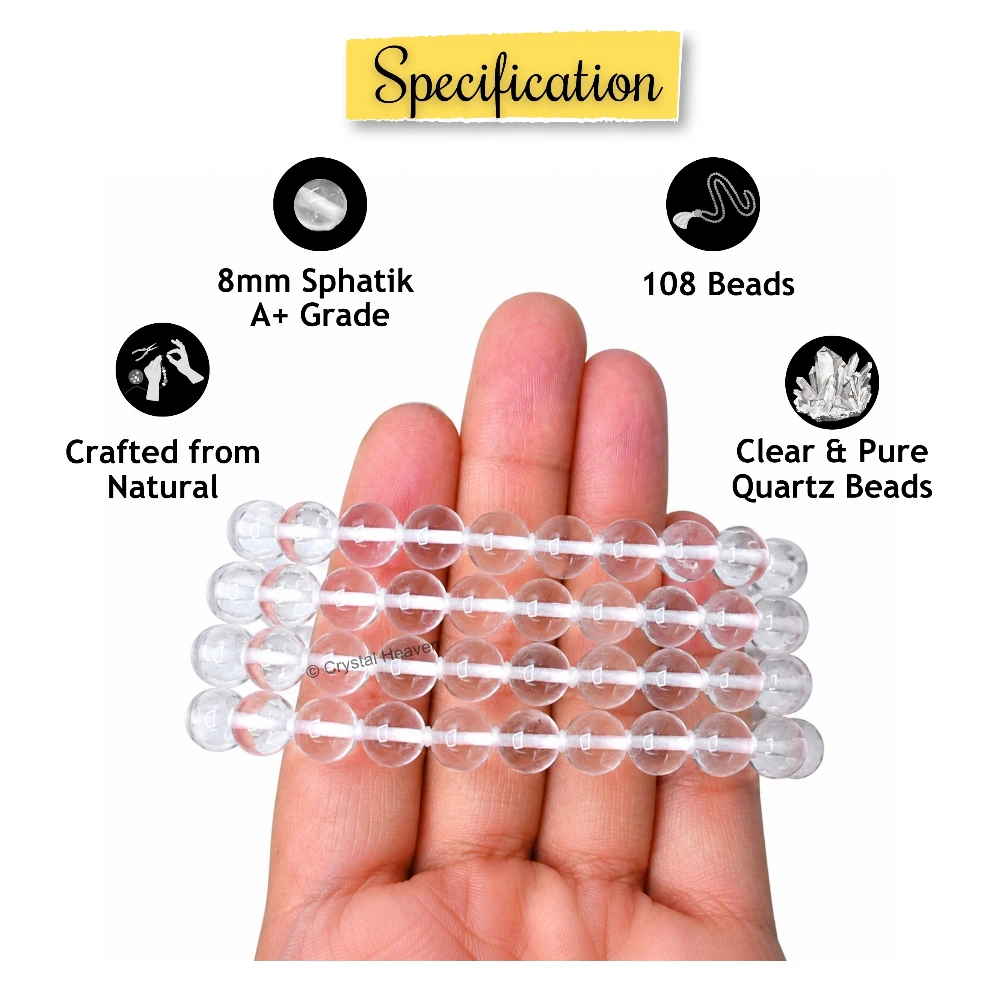 Sphatik Mala - A Grade 108 Beads (8mm, Hand Knotted)