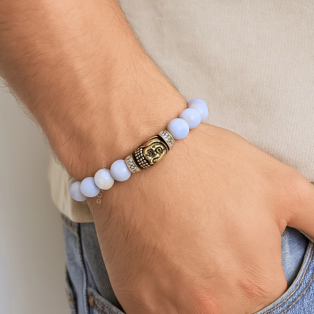 Blue Lace Agate with Buddha Bracelet (Elastic)