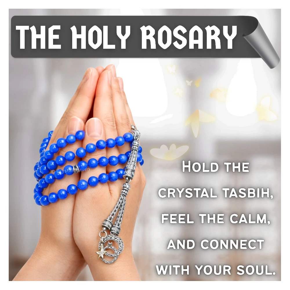 Blue Jade Crystal Tasbih (Silver)