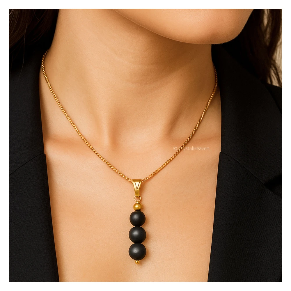 Shungite Crystal Bead Necklace (Gold)