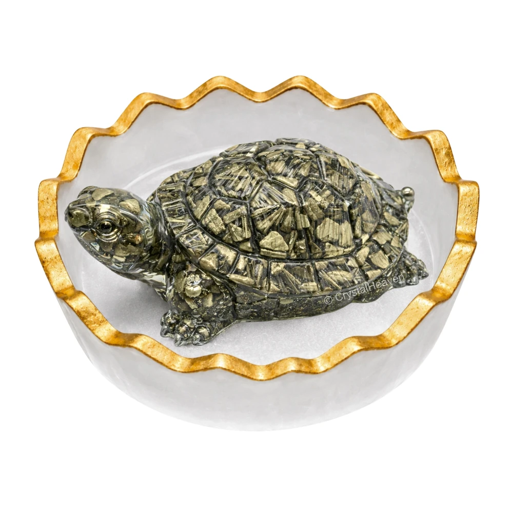 Natural Pyrite Tortoise Kachhua with Selenite Bowl
