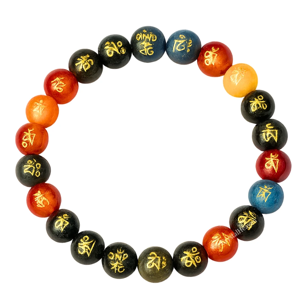 Multi Agate OM Mani Padme-Hum Bracelet (Elastic)