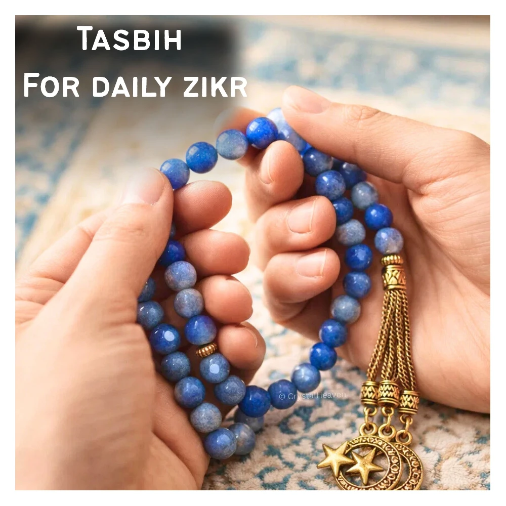 Blue Aventurine Crystal Tasbih (Gold)
