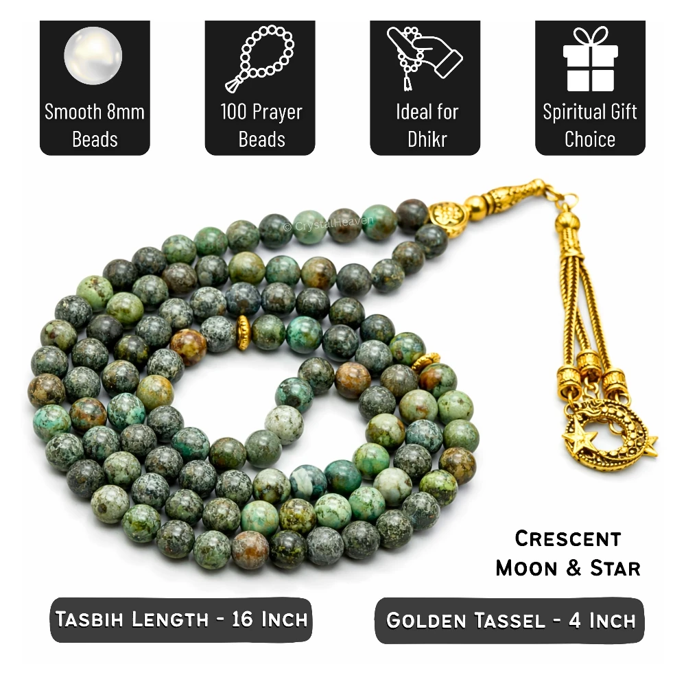 African Turquoise Crystal Tasbih (Gold)