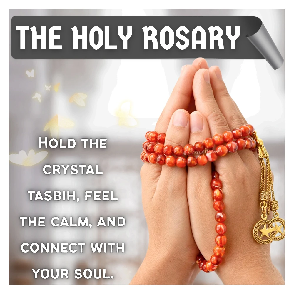 Red Banded Agate Crystal Tasbih (Gold)