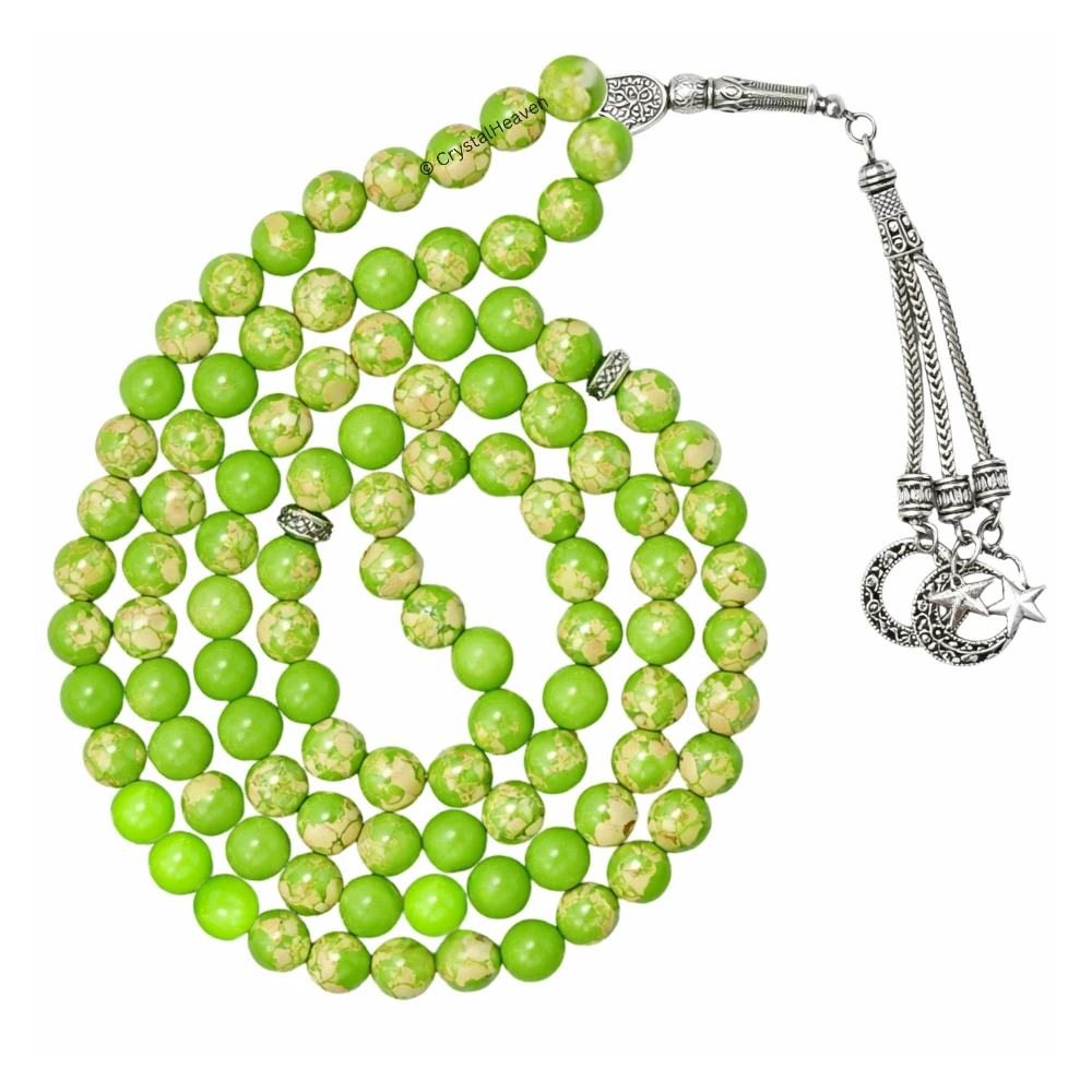 Green Turquoise Crystal Tasbih (Silver)