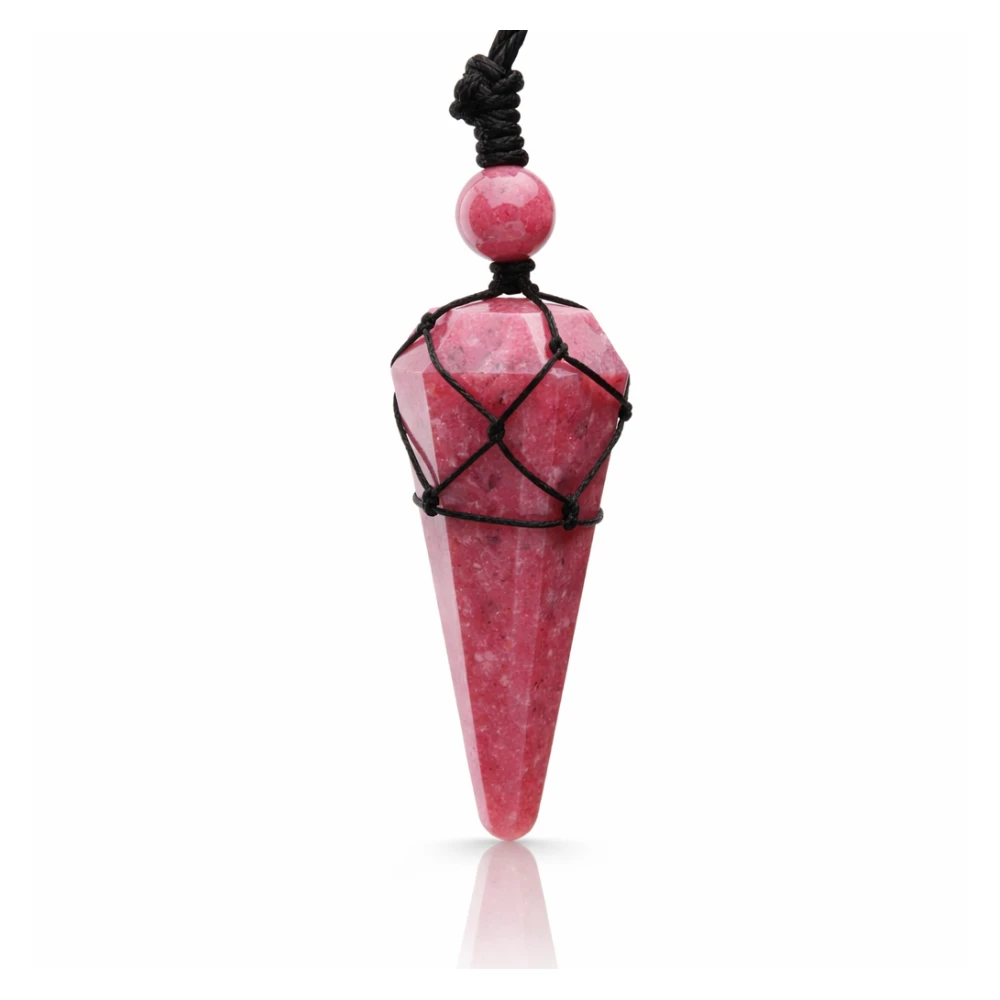 Pink Rhodonite Pendulum Pendant Necklace (Macrame)