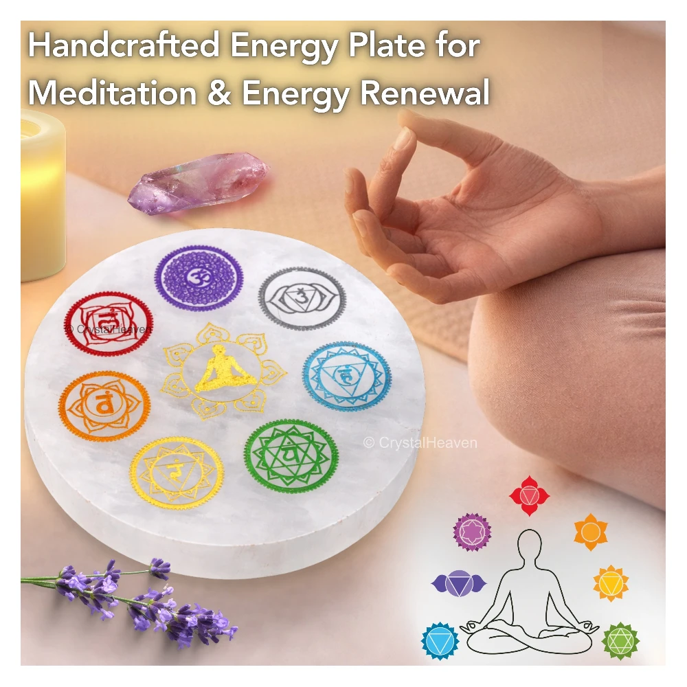 Selenite Charging Plate - 7 Chakra (Round)
