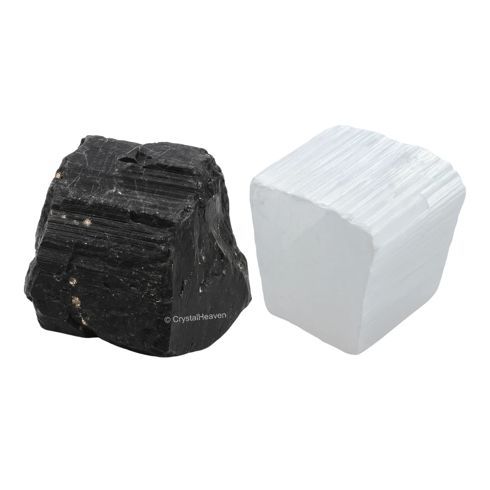 Raw Black Tourmaline Selenite Crystals