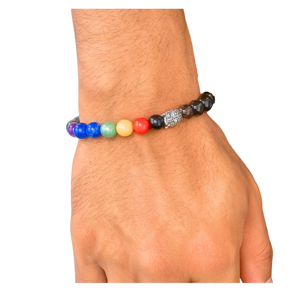 Smoky Quartz Chakra with Buddha Bracelet (Elastic)