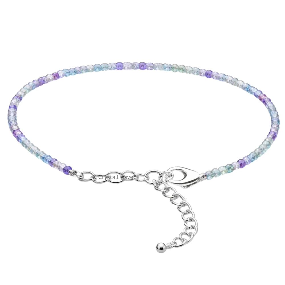Blue Fluorite Anklet - 2mm Faceted Beads (Silver)