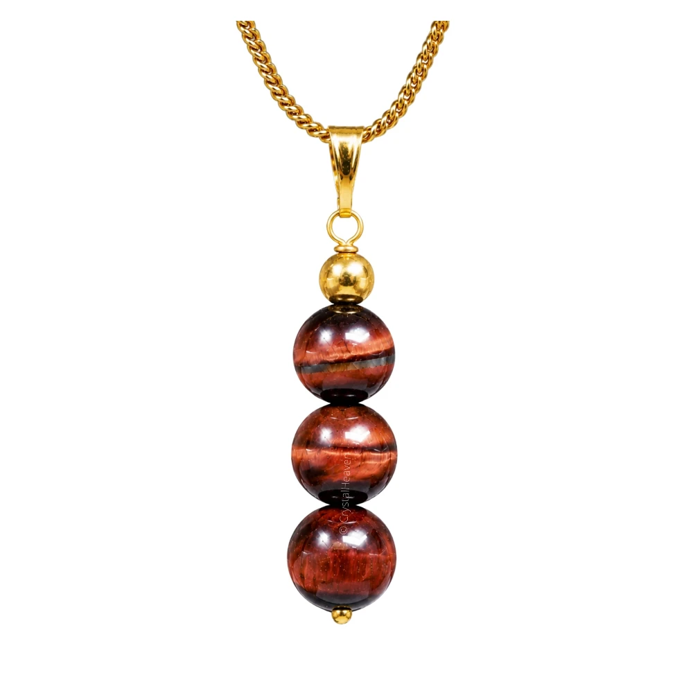 Red Tiger Eye Crystal Bead Necklace (Gold)