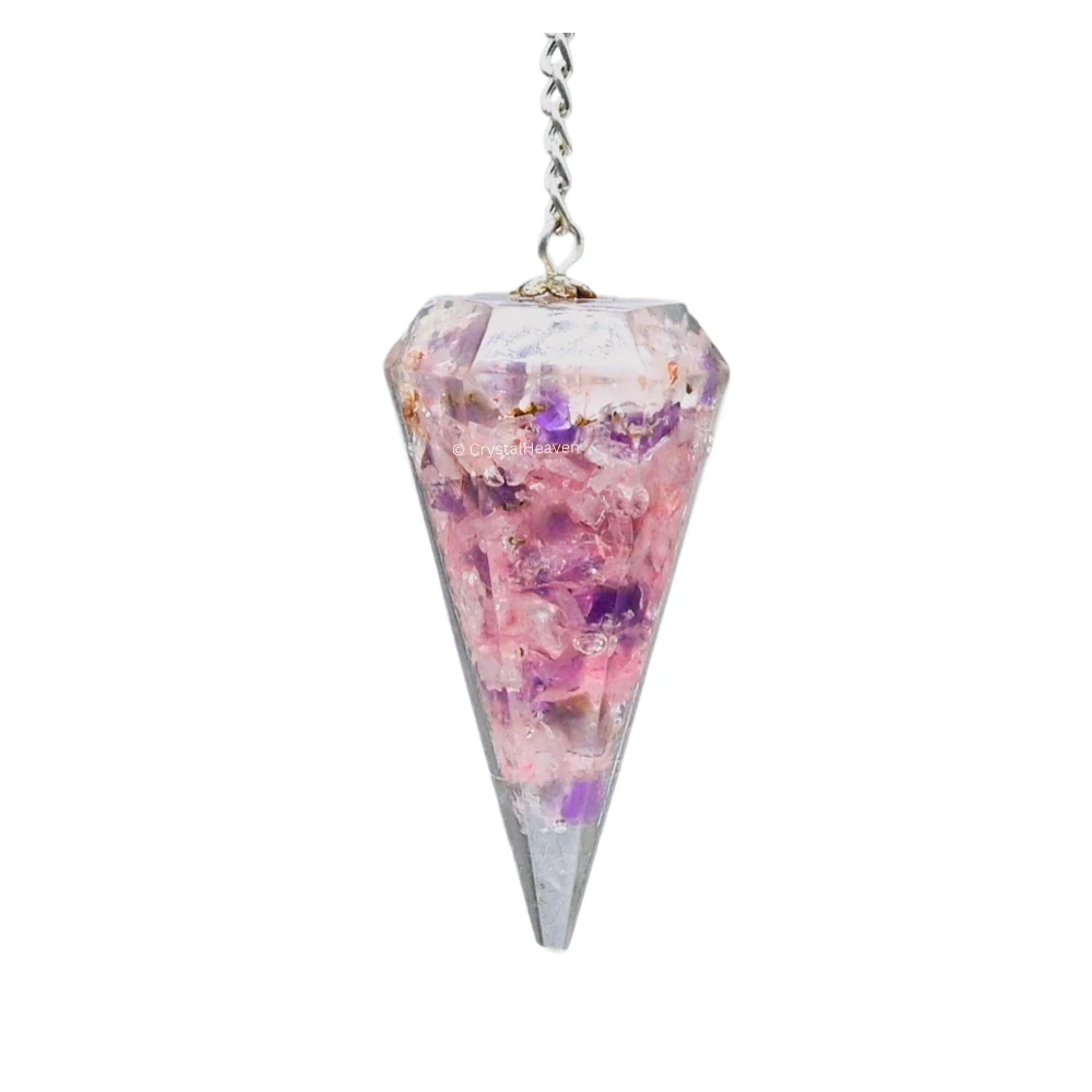 Rose Quartz Amethyst Clear Quartz Crystal Orgone Pendulum