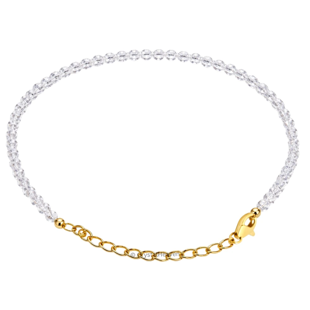 Clear Quartz Bracelets - 2mm Faceted Beads (Gold)