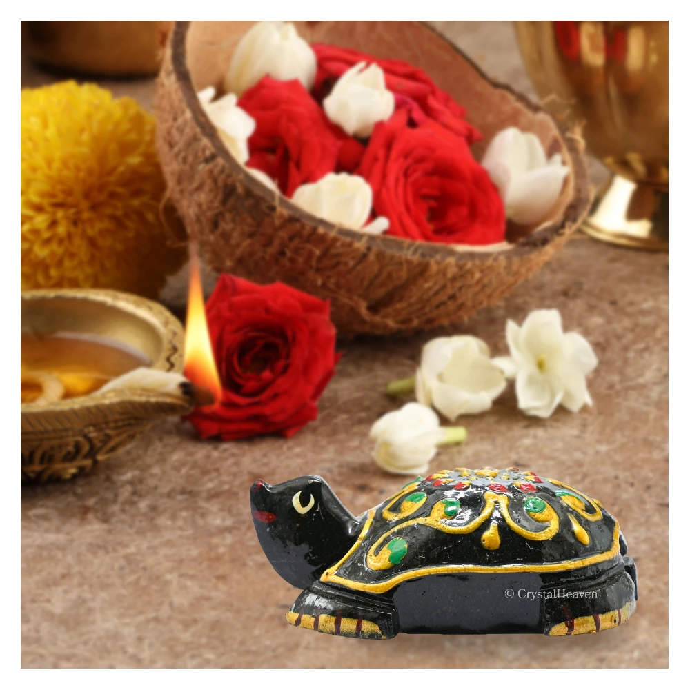 Black Agate Crystal Gemstone Hand Painted Tortoise (2-3 Inch)