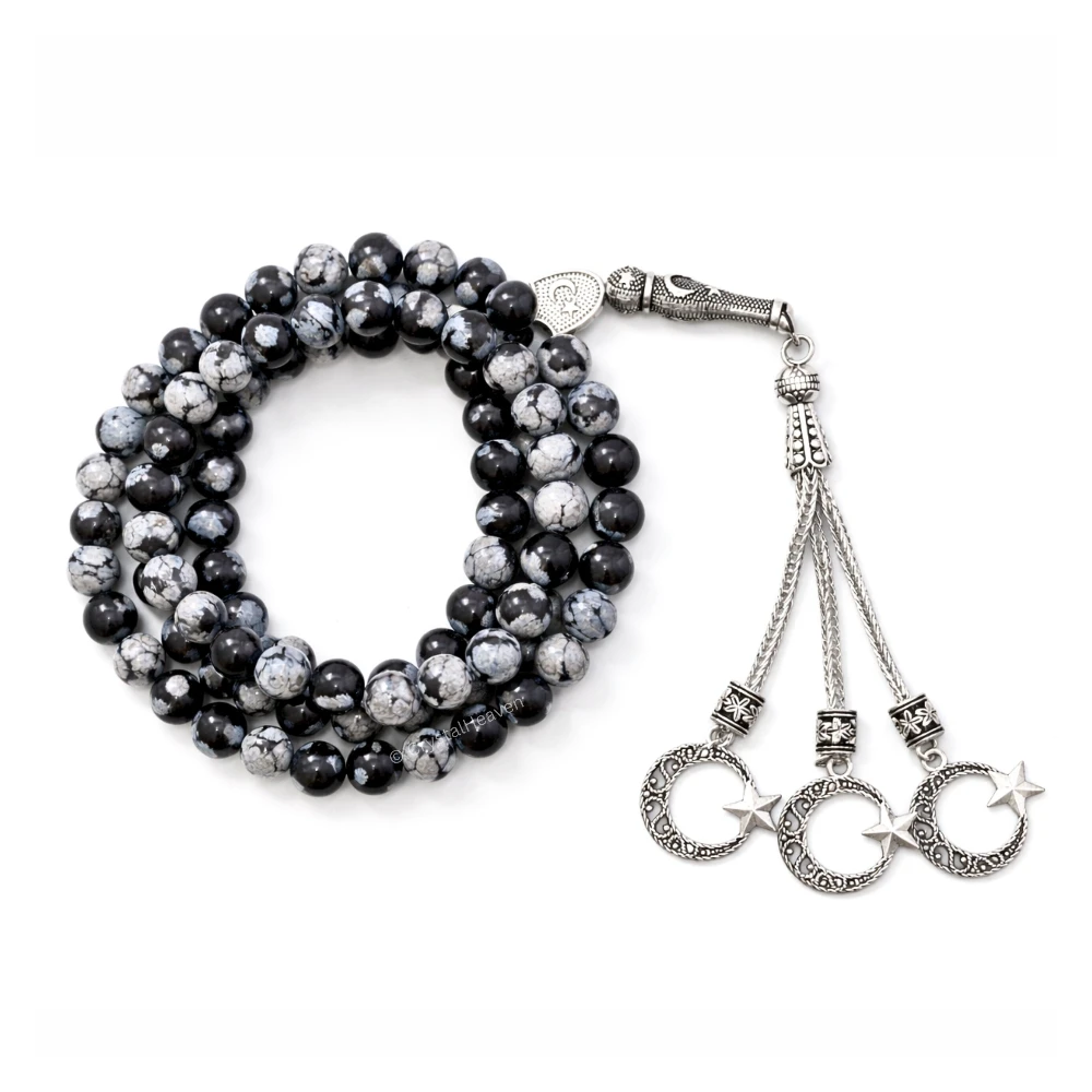 Snowflake Obsidian Crystal Tasbih (Silver)