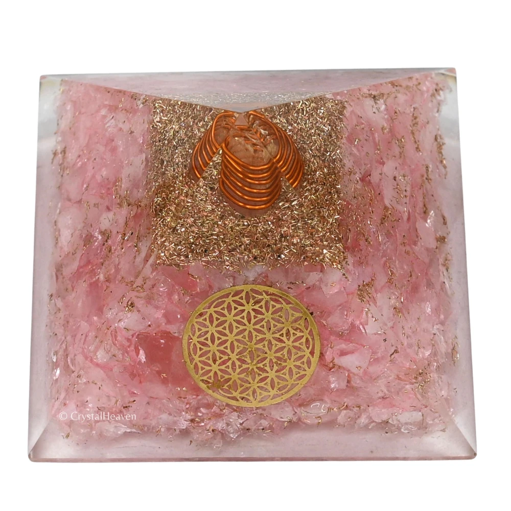 Rose Quartz Orgone Pyramid (Small Flower Of Life)