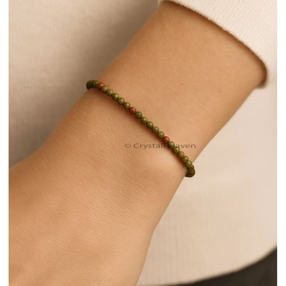 Unakite Bracelets - 2mm Faceted Beads (Silver)