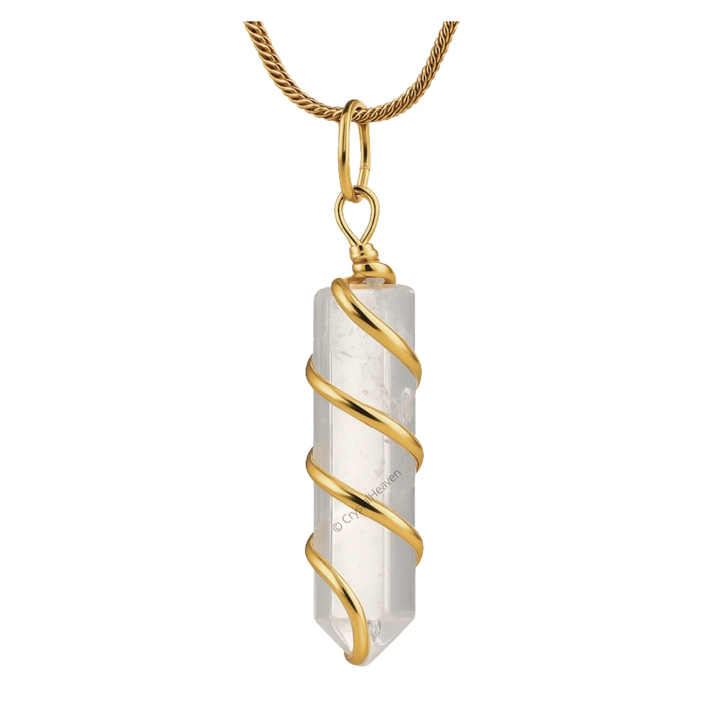 Clear Quartz Necklace - Spiral Pencil Point (Gold)