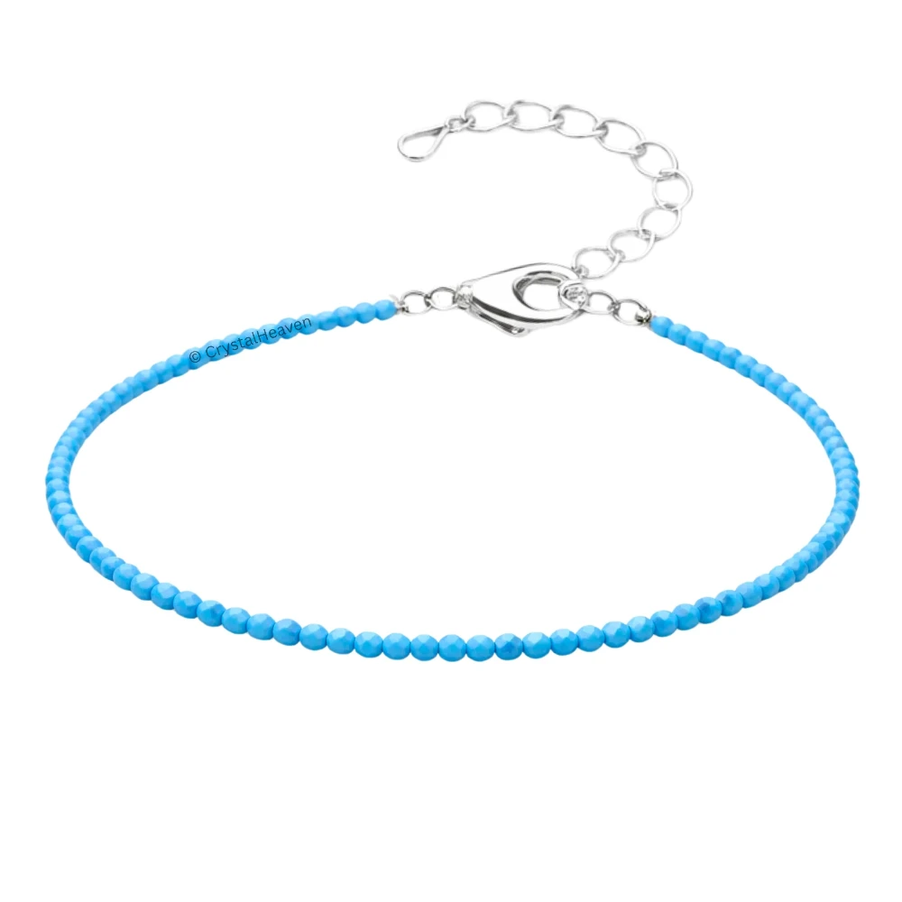 Turquoise Howlite Anklet - 2mm Faceted Beads (Silver)