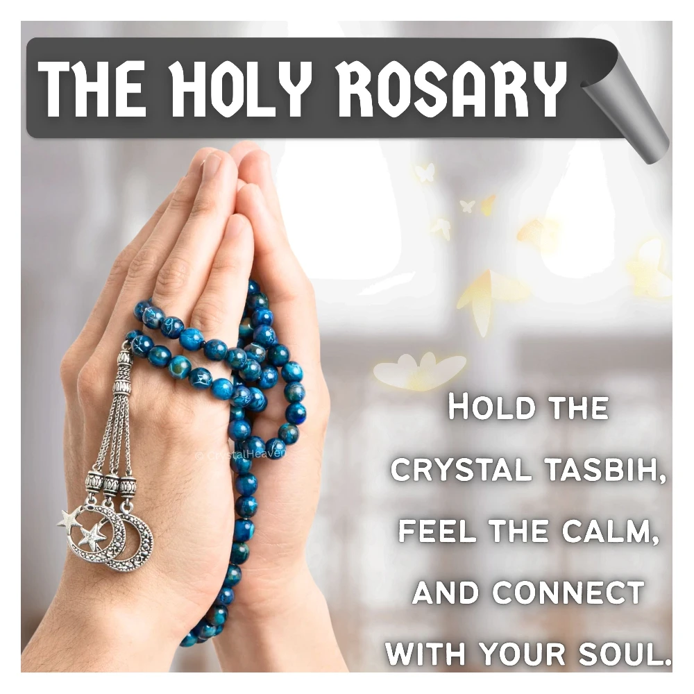Light Blue Tiger Eye Crystal Tasbih (Silver)