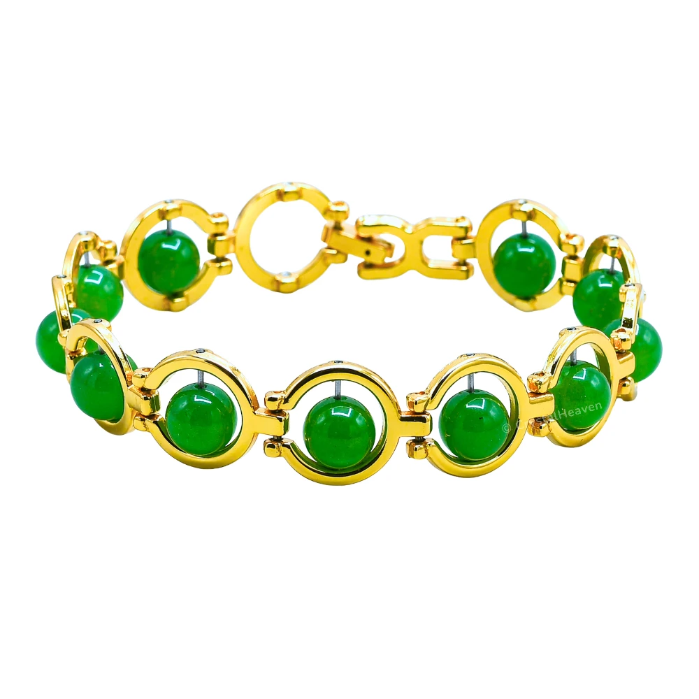Green Onyx Bracelet - Round Gold Chain
