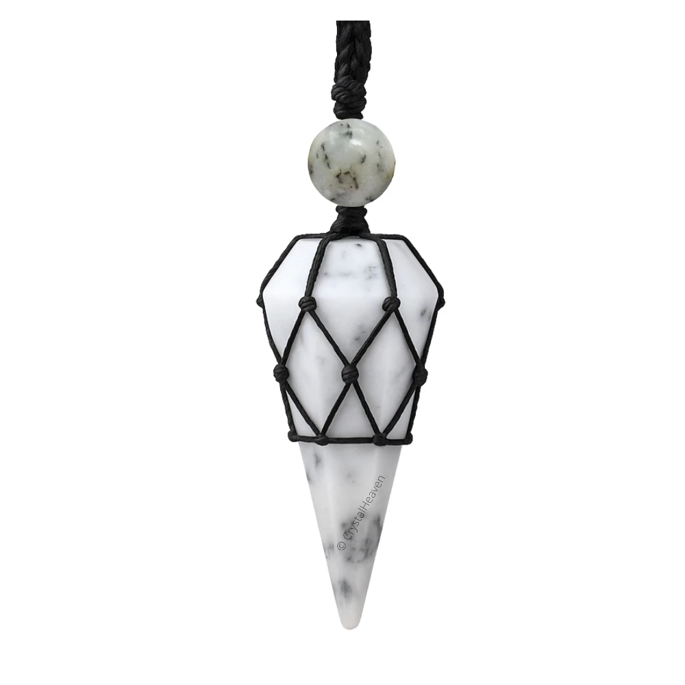 Dendrite Opal Pendulum Pendant Necklace (Macrame)