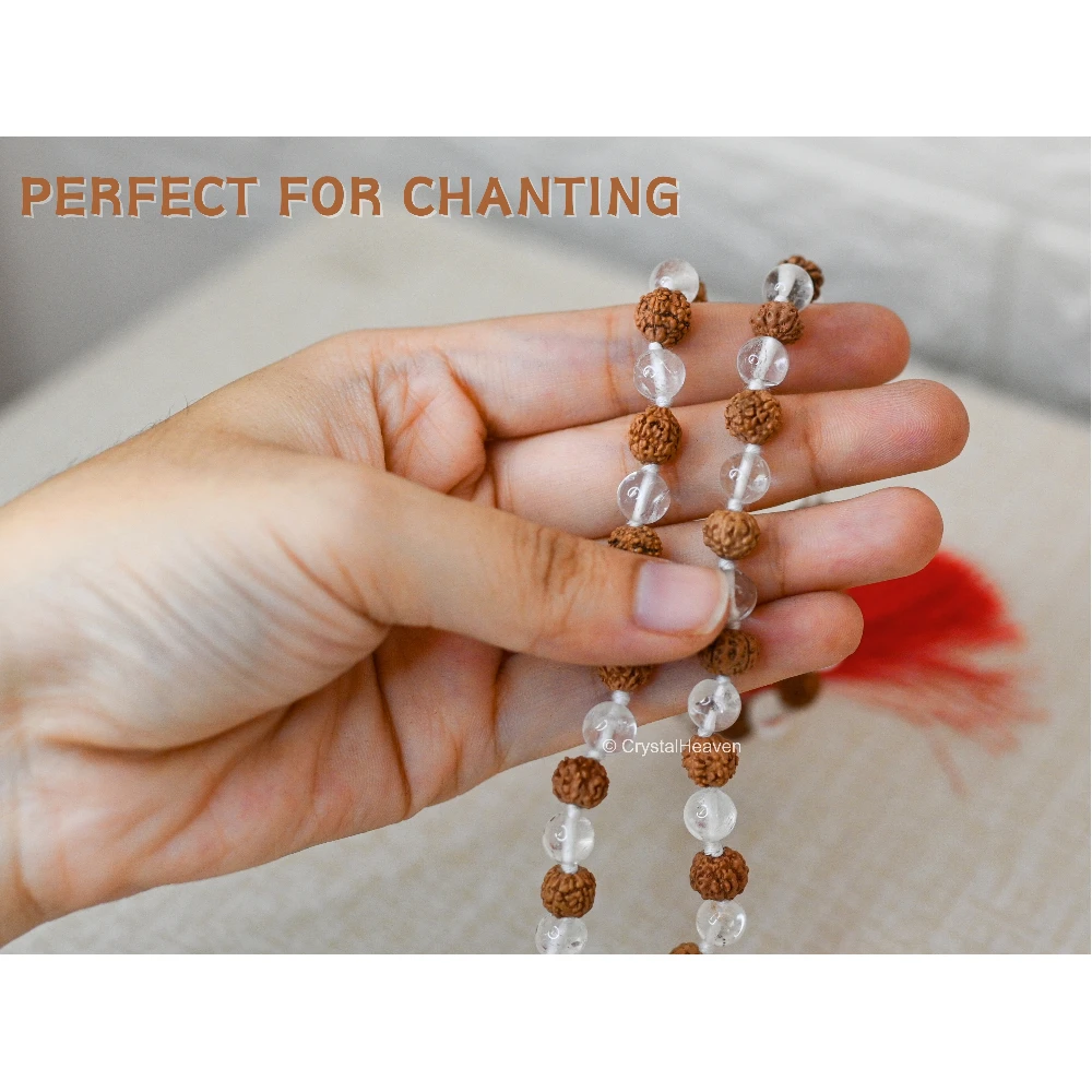 Original Rudraksha Sphatik Mala (Hand Knotted)