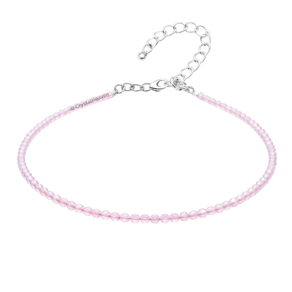 Rose Quartz Anklet - 2mm Faceted Beads (Silver)
